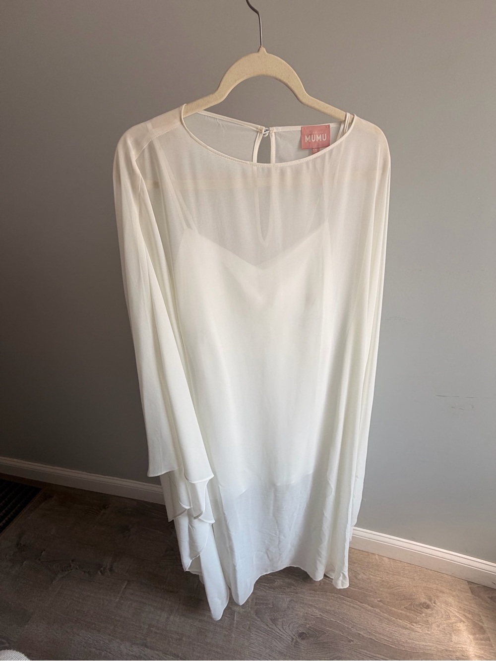 Show Me Your MuMu Cream Sheer Long Sleeve Overlay Dress